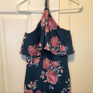 charlotte russe teal cross neck with flower design